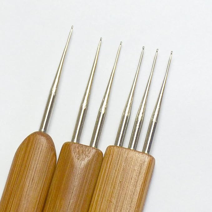 Luwigs 3pcs/Set 0.75mm Dreadlock Crochet Hook for Hair (1 Hook, 2 Hooks,3 Hooks) Dreadlock Needle Tool for Braid Bamboo Dreadlock Crochet Hook Dreadlocks Crochet Needle for Dreads Tool