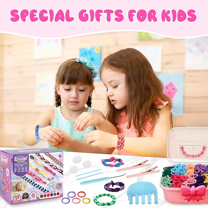 SKEFOLI Kids Bracelet Making Kit, DIY Rubber Band Jewelry Making Set, Arts and Crafts Supplies for Girls Ages 6-12, Craft Tools with Accessories & Portable Carry Bag