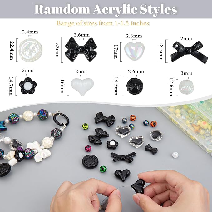LAIDANLA Acrylic Black Beads for Bracelets Making, Black Cute Beads for DIY Necklace Keychain Phone Charm Assorted Random Mixed Kawaii Aesthetic Bead Charms 160g