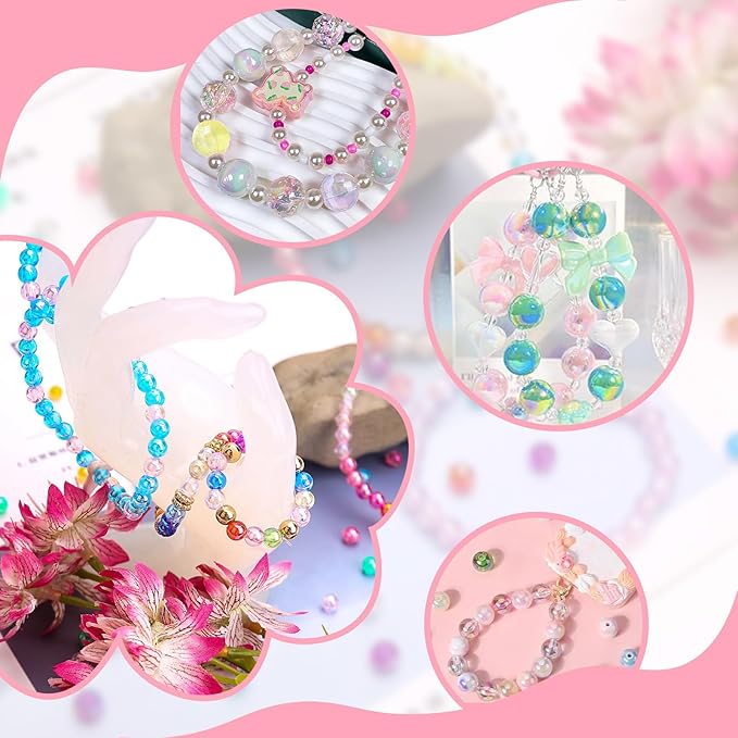 BONNY BOXX 1440Pcs 6mm Transparent AB Acrylic Round Beads, 24 Colors Assorted Plastic Bubble Gum Beads with Hole Loose Spacer Beads Bulk for Bracelets Necklace Jewelry Making DIY Crafts