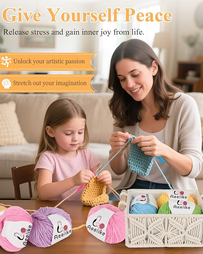 Aeelike Cotton Yarn for Crocheting, 20 PCS Multicolored Cotton Acrylic Blend Yarn Set, 4 Medium (Worsted) Crochet Yarns Bundle for Beginner Making DIY Crafts & Small Colorful Projects (Color A)