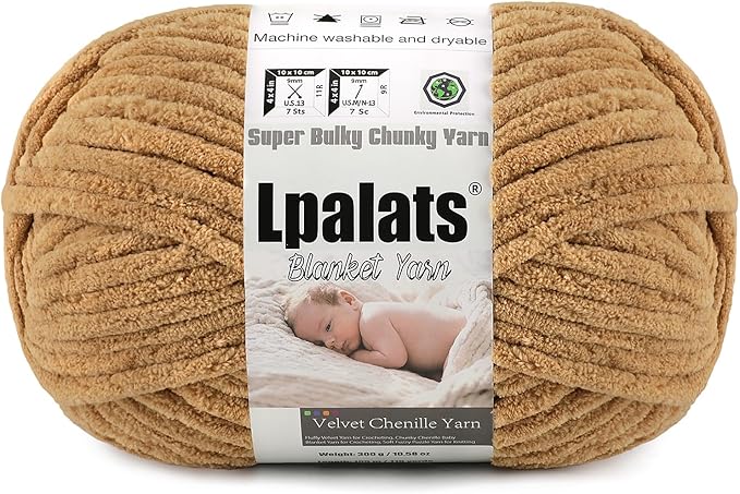 Baby Blanket Yarn for Crocheting - 1 Pack of 300g/10.6oz Super Fluffy Chunky Chenille Yarn for Hand Knitting, 115 yds Super Bulky Plush Yarn for Cozy Blankets and Amigurumi (1, Curry)