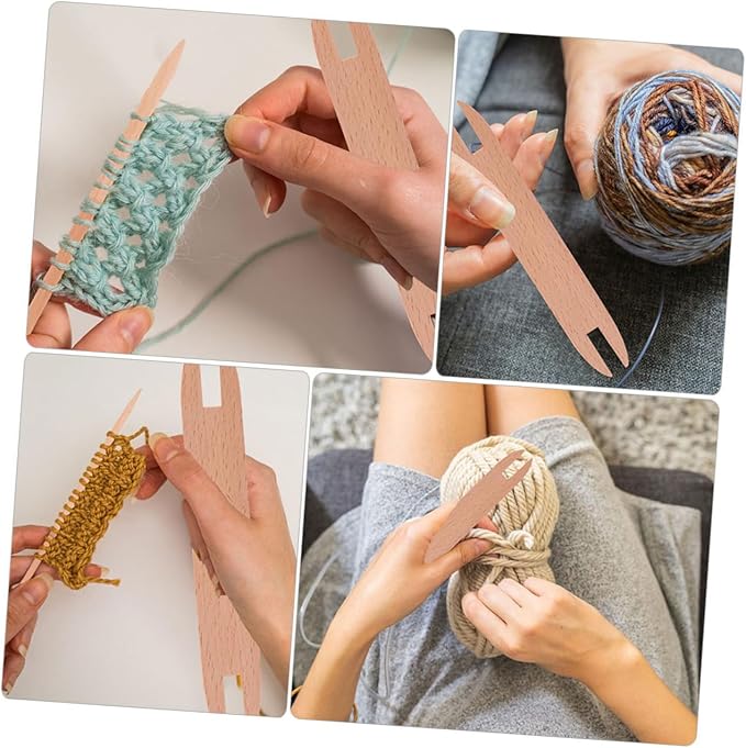 EXCEART DIY Weaving Loom Craft Kit - Includes 4Pcs Wooden Shuttle Sticks and Knitting Needles - Hand Loom Sticks for Scarf - Sweater - Tapestry - Cross Stitch Kits - Knitting Accessories -