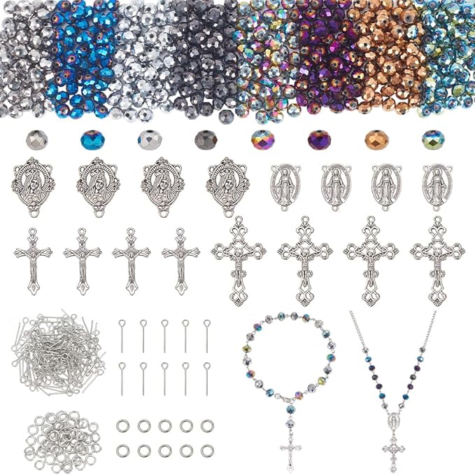 PH PandaHall Rosary Jewelry Making Kit 1064pcs Easter Necklace Making Set Rosary Prayer Making Supplies First Communion Necklace Set Cross Beads Kit for Ramadan Bracelet Necklaces Jewelry Making
