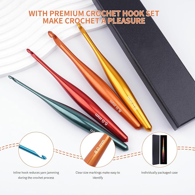 BsHooker 6mm Inline Crochet Hook Ergonomic Aluminum Crochet Hook with Case Crochet Needles for Arthritic Hands,Crcohet Gift for Beginner