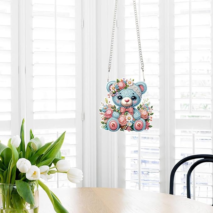 DIY 5D Diamond Painting Hanging Kit Blue Bear Doll Pattern, Sparkling Diamond Art Kit for Adults, Diamond Art Pendant Ornament Craft for Wall, Door, Home and Garden Decor