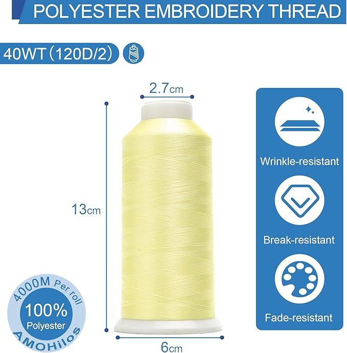 High Tenacity Polyester Embroidery Machine Thread 40WT(120D/2) 4000M Per Spool for Commercial and Domestic Embroidery Machine (Buff-1866)