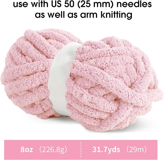 MABOZOO Assorted Chunky Yarn for Crocheting 8 Pack,Fluffy Jumbo Chenille Yarn,Soft Plush Yarn Bulky,Giant Thick Fuzzy Yarn for Hand or Arm Knitting,Cream & Pink(31.7 yds,8 oz Each Skein)