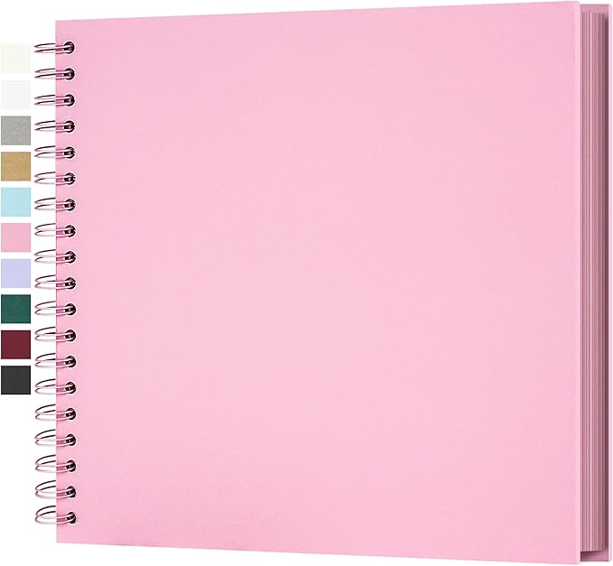 10 x 10 Inch DIY Scrapbook Photo Album Hardcover Kraft Blank Page Acid-Free, 100 Pages (50 Sheets) Memory Book for Wedding Anniversaries Family Baby Memories Small Scrapbooking Projects, Pink