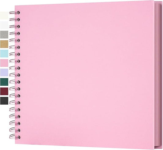10 x 10 Inch DIY Scrapbook Photo Album Hardcover Kraft Blank Page Acid-Free, 100 Pages (50 Sheets) Memory Book for Wedding Anniversaries Family Baby Memories Small Scrapbooking Projects, Pink