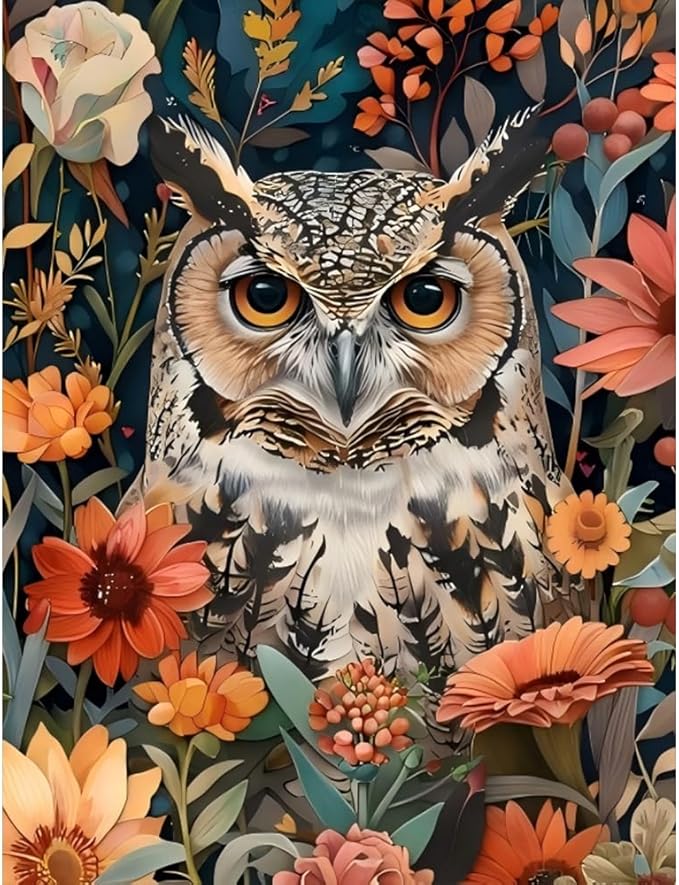 Owl Stamped Cross Stitch Kits for Adults Beginner, Flowers Counted Cross Stitch Kits Printed Stitching Cute Patterns Dimensions Needlepoint Art Crafts Embroidery Kits for Adults