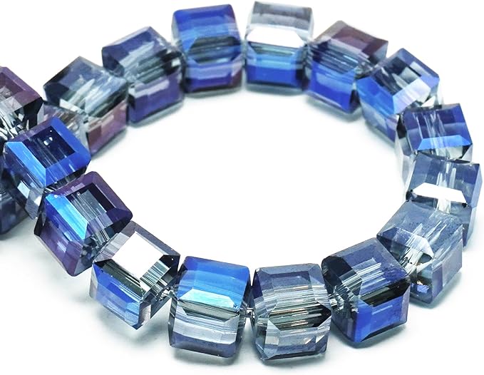 4mm Sparkle Cube Crystal Beads for Jewelry Making - Faceted Spacer Beads for Bracelets(94-100pcs, Ink Blue)