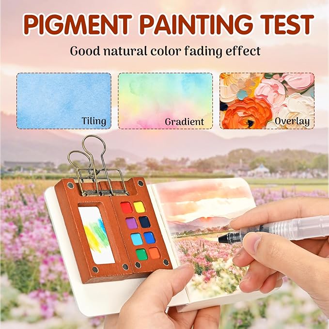 Mini Watercolor Paint Set,Portable mini Travel Watercolor kit, Pocket Watercolor Set with Paint,Art Supplies, for Artists, Amateur Hobbyists and Painting Lovers(12 Colors 8Grids)
