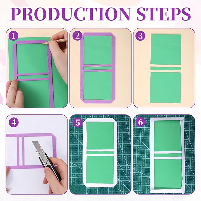 9Pcs Book Binding Easy Scrapbooking Tools, Bookbinder Stencils and Cutter Guide Kit, L T I Ruler + Corner Miter + Eyelet Guiding Bookbinding Tools for Notebook Calender Junk Journal Handbook(Purple)