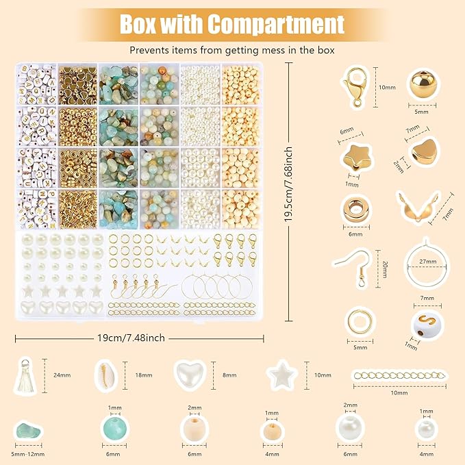 lisaruq jewelry making kit, 20+varieties, 300+natural stone beads, 1700+beads 、accessories and storage box, can diy 50+bracelets, necklaces, earrings，rings, etc. suitable for adults