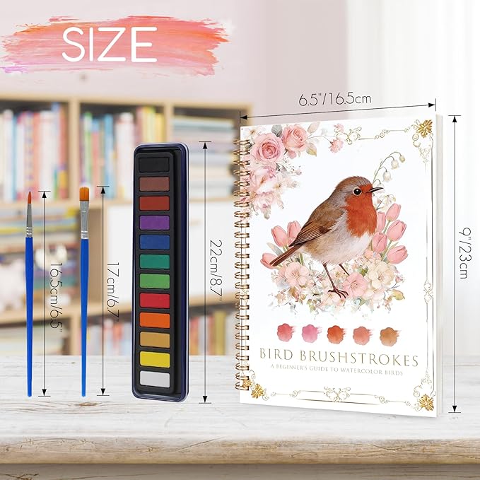 Easy-Learn Bird Watercolor Workbook, 12 Unique Bird Patterns, Bleed-Resistant Paper – Creative Gift for Adults & Teens
