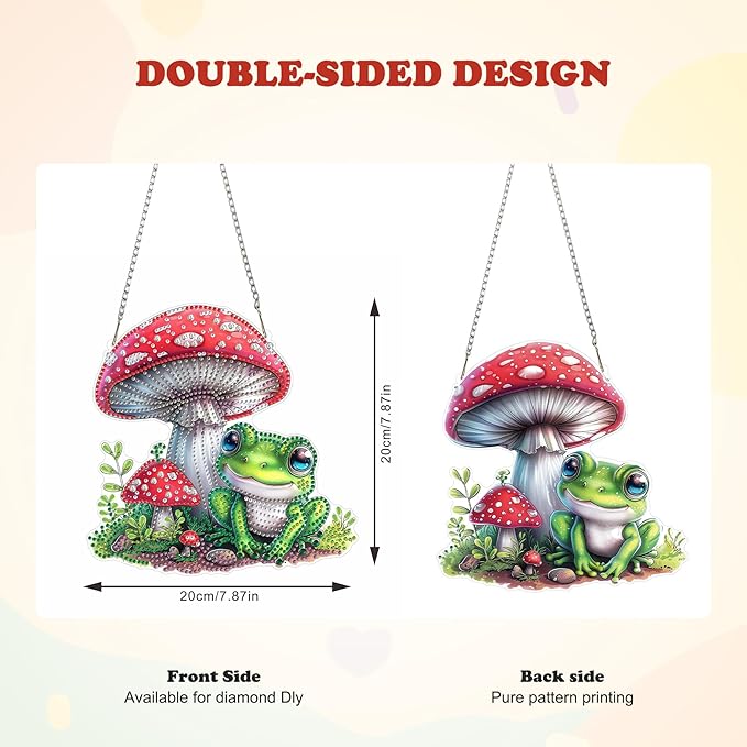 HEIBAGO Frog Diamond Art Hanging Kits for Adults, Mushroom Diamond Art Suncatchers, 5D Special Shape Diamond Painting Pendant,DIY Window Ornament Gifts for Home Garden Door Wall Decor 8.3 x 8.3In