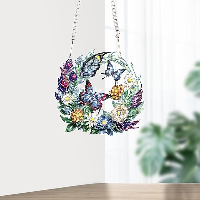Flower Birdcage Design DIY Diamond Art Painting Wreath Kits Special Shaped Rhinestone Diamond Art Window Pendants Home Garden Wall Hanging Kits (Single Side Point Drill) (#11-Cat) (#16-2PC)