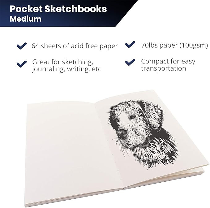 LayFlat Sketchbook - 5.5 x 8.25 Inches - Black Blank Note Book, 64 Sheets, Thick 100gsm Paper…