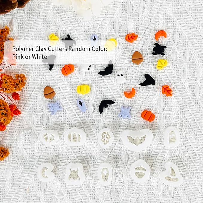 Xaekicr Halloween Polymer Clay Cutters Set - 10Pcs Clay Cutters for Polymer Clay Jewelry, Small Size Clay Tools for Earrings DIY, Fall Pumpkin Bat Witch Hat Molds