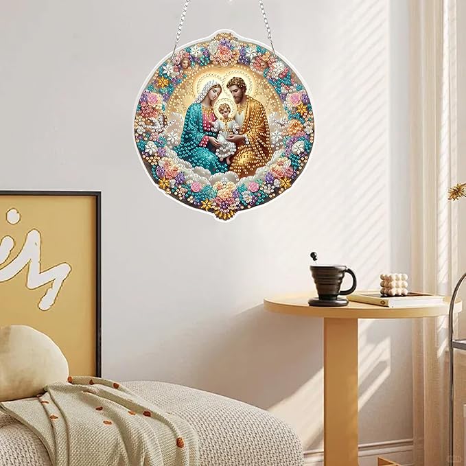 LILEIDECO DIY Diamond Art Painting Kits Special Shape Rhinestone Window Pendants Hanging Home Garden Wall Double-Sided Pattern (Single Side Point Drill)- The Birth of Jesus