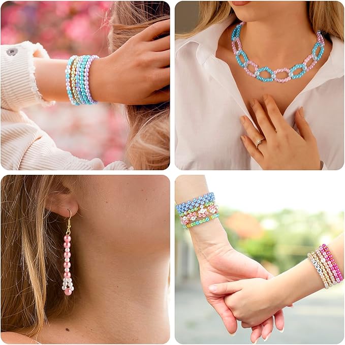 2085pcs Pearl Beads, 32 Colors Colorful Round Beads for Bracelets, Pearl Bead for Jewelry Making, Bracelet Making Kit with Gold Spacer Letter Bead for Crafting Bracelet Necklace Earrings DIY