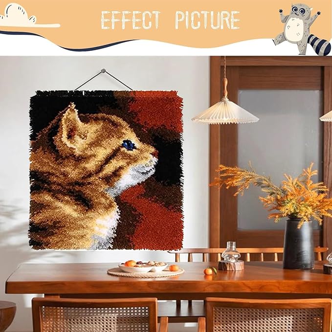 EMISTEM Latch Hook Kits for Adults - DIY Latch Hook Rug Kits, Crochet Kit for Beginners, Rug Making Kits with Printed Canvas, Gift Packaging. (Cute Cats,16x21 inch)