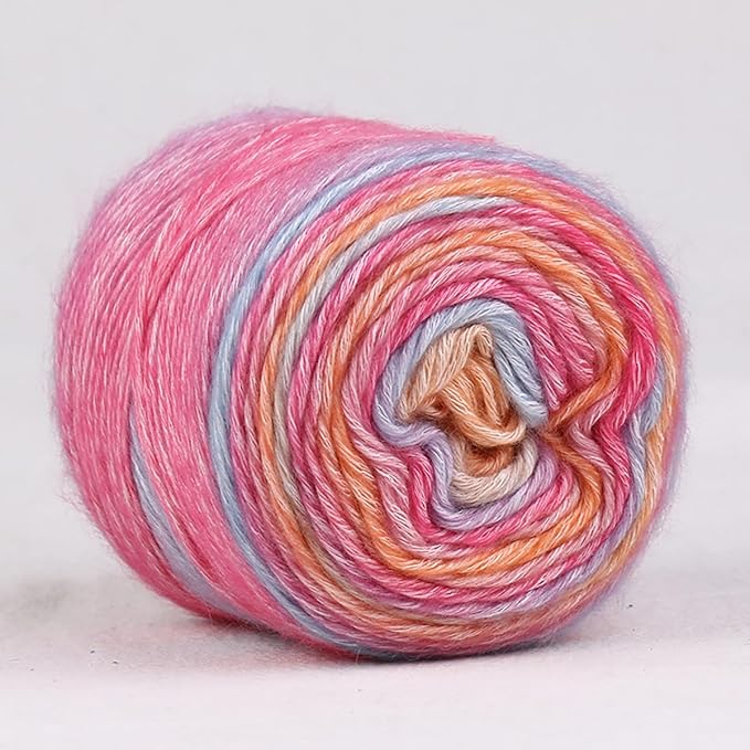 Crocheting Knitting-Gradient Cake Yarn, Soft Multicolor Medium-Fine Blended Yarn, Weight 100 Grams, Contains 60% Cotton 30% Acrylic 10% Wool. Suitable for Scarf, Gloves, Shawl, Blanket.(1155)