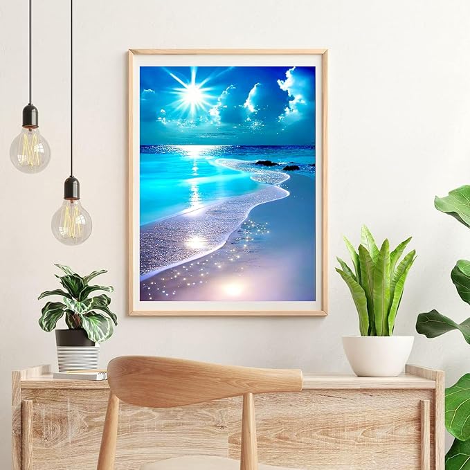 igoodom Diamond Art Kits for Adults, Beach Diamond Painting Kit, Full Drill Round Diamond Art Kits, DIY Gem Art and Crafts for Home Wall Decor Gift 12x16inch
