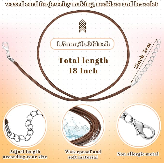 Tudomro 100 Pieces Waxed Leather Necklace Cord Bulk with Clasp Necklace Bracelet Chains String Rope Cord for Jewelry Making Pendants Charms(Earth Tone,20 Inch)