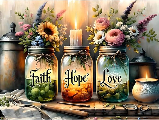 Fotasmua DIY Wishing Bottle Paint by Numbers for Adults Beginner, Faith, Hope, Love Paint by Numbers on Canvas, Easy Color Acrylic Painting by Number Kits for Offices and Home Wall Decor 16 X 20 Inch