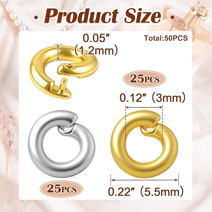 50 Pcs Gold Jump Ring for Jewelry Making, OD 5.5mm ID 3mm Locking Jump Rings, Jump Rings for Charms, Necklace, Pendants, Bracelet, Keychain, Jewelry Making (Gold+Silver)