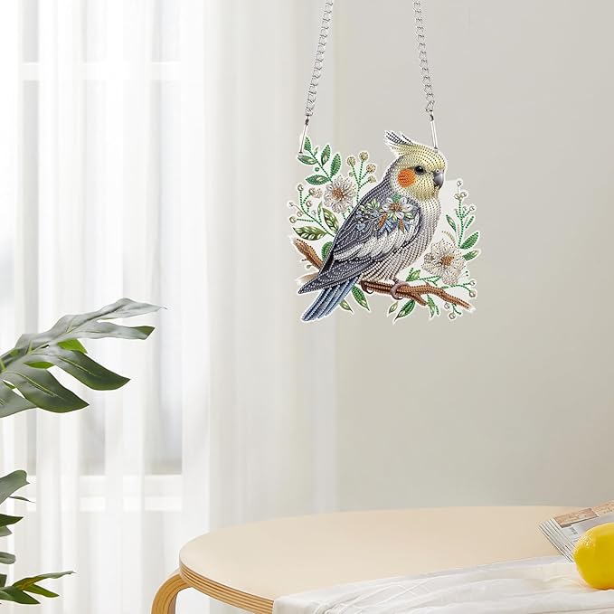 JZHYOAN DIY Bird Diamond Art Hanging Kit Diamond Painting Decorative Sign Hanging Diamonds Craft Pendant Wind Chimes with Diamonds Art Window Pendants Acrylic pendant Crystal Arts pendant Craft Decora