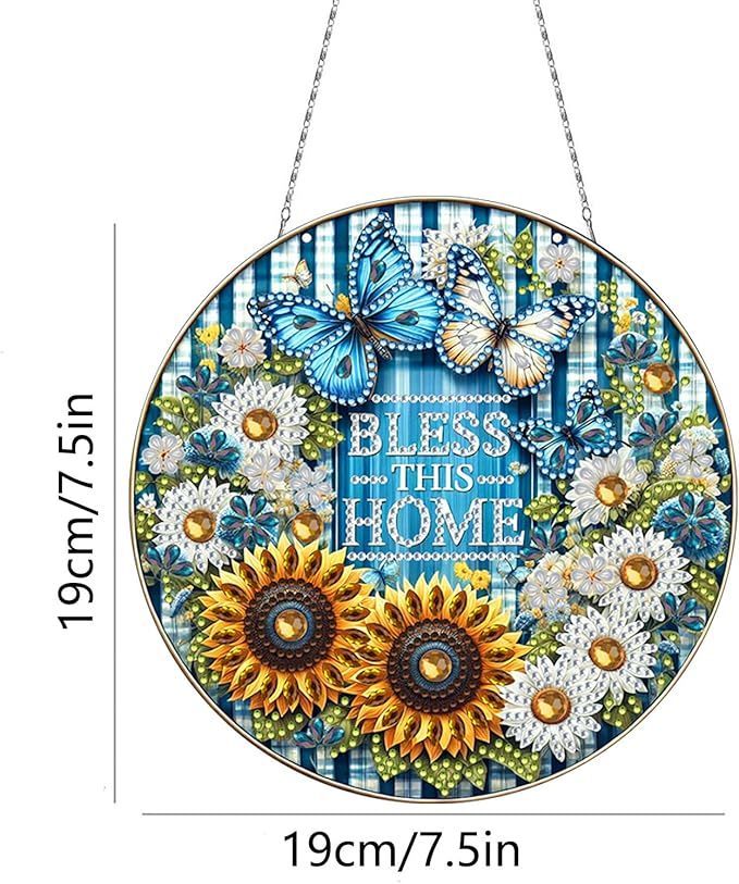 Generic DIY Hanging Diamond Pendant Special Shaped Crystal Diamond Art Painting Ornament Single Sided for Window Home Garden Wall Door Decor-Butterfly Flowers