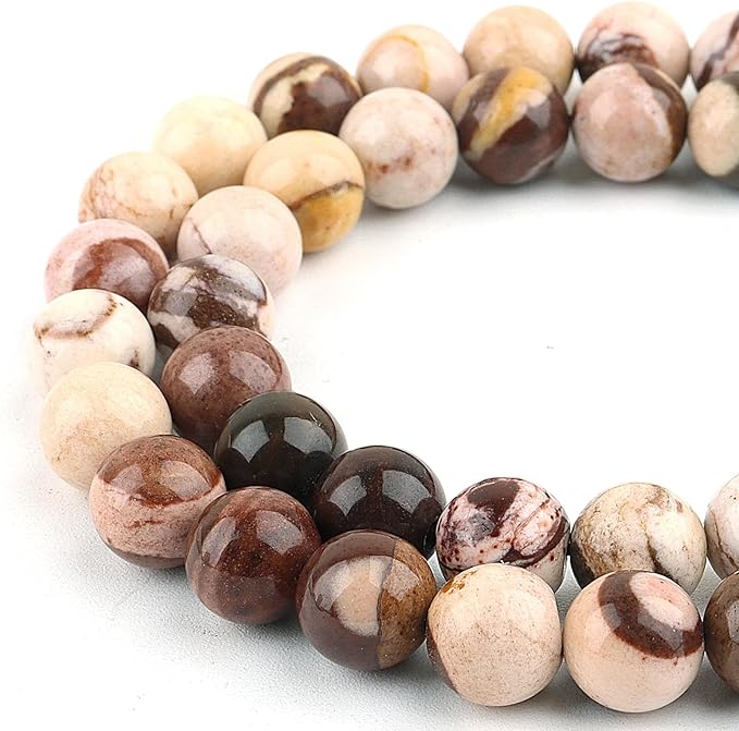 Natural Stone Beads for Jewelry Making - 8mm Round Gemstone Beads for Bracelets(44-48pcs, Australian Zebra)