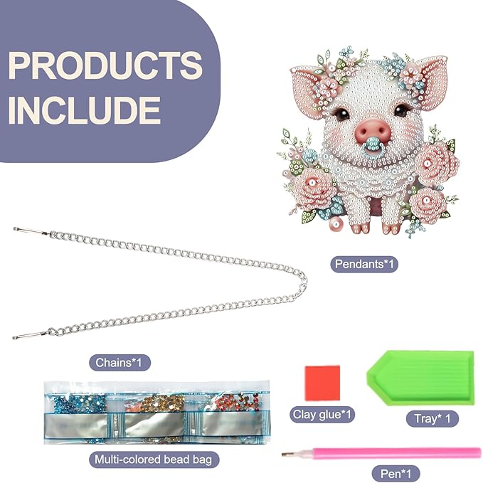 TDFERAN Diamond Painting Pendant DIY Flower Pig Diamond Art Ornament Kits Window Pendant, Diamonds Hanging, Diamant Suncatcher, Art Painting Hanging for Wall Home Decor