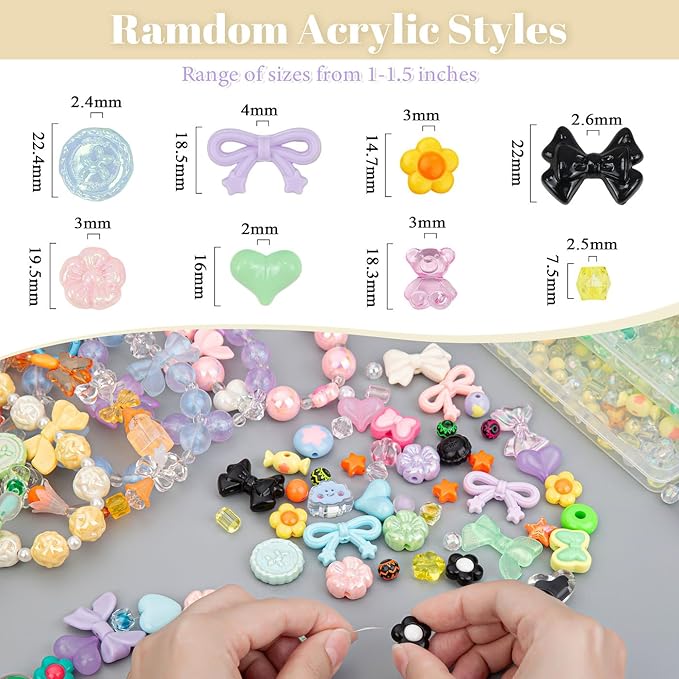 LAIDANLA 8 Color Assorted Acrylic Beads Aesthetic Random Mixed Cute Beads for Bracelets Jewelry Making, Flower Star Heart Bow Butterfly Bear Candy Bead for DIY Necklace Keychain Phone Charms 320g