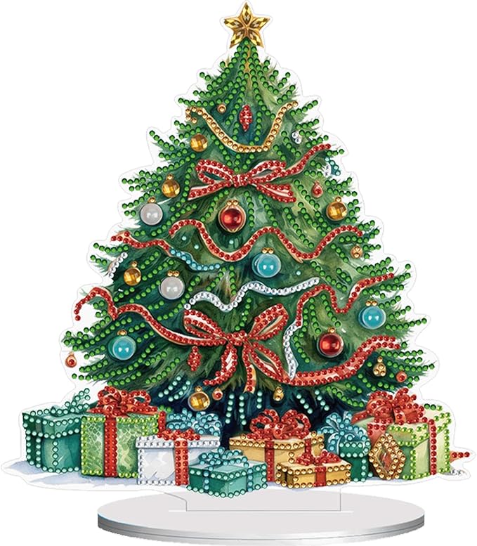 LAKEQUILL Christmas Tree Desktop Diamond Art Kit for Adults Christmas,DIY Stand Up Double Sided Special Shaped Diamond Art Desktop Ornaments for Home Office （ Christmas Tree）