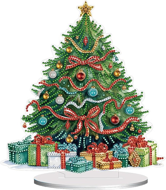 LAKEQUILL Christmas Tree Desktop Diamond Art Kit for Adults Christmas,DIY Stand Up Double Sided Special Shaped Diamond Art Desktop Ornaments for Home Office （ Christmas Tree）