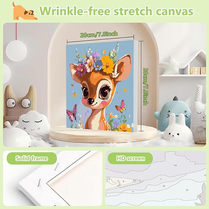 Reivworl Paint by Numbers Kit for Kids with Frame and Easel, Deer Paint by Number for Kids Age 6-8-12, Paint by Numbers Kits for Gifts and Home Decor - 8X8Inch