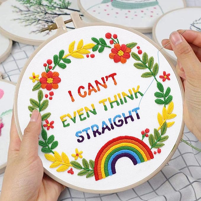 Louise Maelys LGBT Embroidery Kits for Beginners,Adults Starter Cross Stitch Kit with Flowers Pattern,DIY Needlepoint Including Cloth, Needles,Threads and Instruction