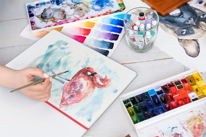 ARTEZA Watercolor Books, Pack of 2, 8.3 x 11.7 Inches, 64 Pages Each, 110 lb / 230 GSM, Cold Press, Dual-Sided, Acid-Free Linen-Bound Hardcover Books for Watercolor and Mixed Media