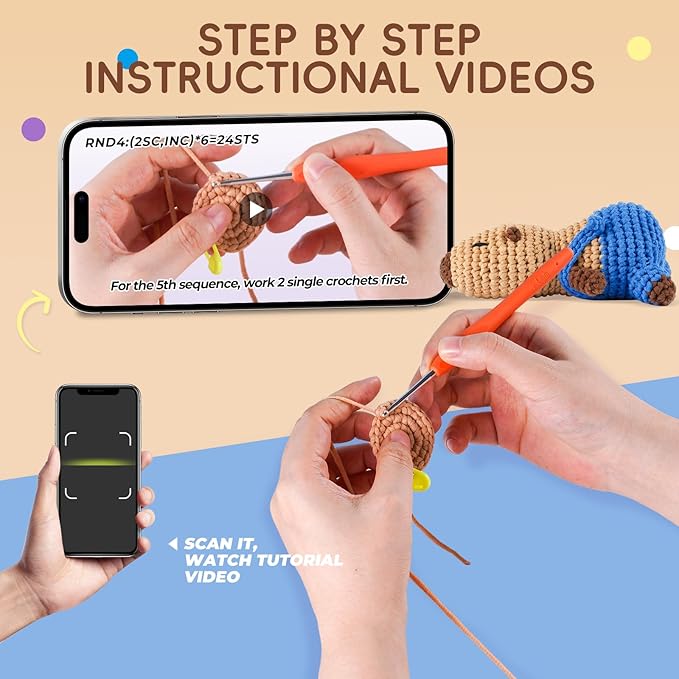 LUDOTEK Crochet Kit for Beginners, Crochet Animal Kits,Crocheting Kit for Starters with Step-by-Step Video Tutorials, Beginner Crochet Kits for Adults(2 Pack Capybara)