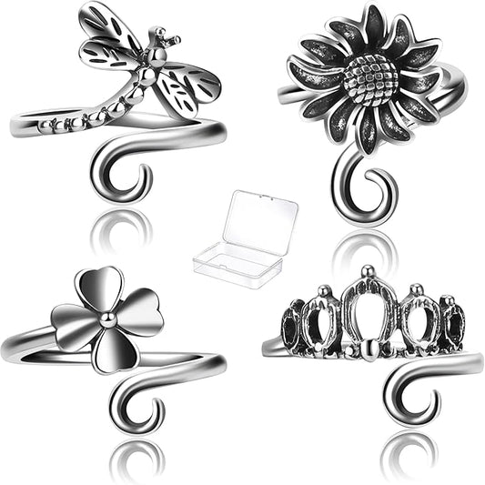 4 PCS Crochet Rings for Fingers Butterfly Flower Crown Bow Knot Sunflower Adjustable Yarn Tension Ring Knitting Accessories Crochet Gifts for Crocheters