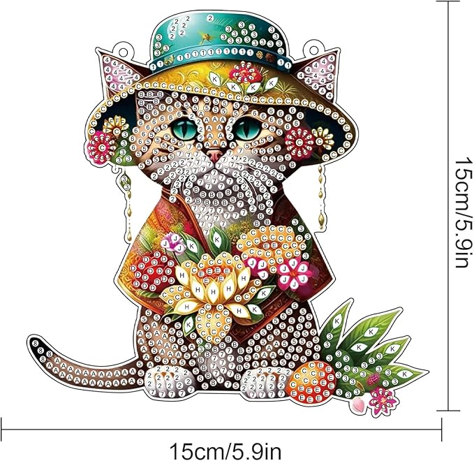 AiYuanzsh 5D Animal Cat Diamond Painting Kits Hanging Pendants Wall Art Point Drill Crystal Diamond Art Window Pendants Home Garden Wall Door Birthday Easter Day Festival Gifts