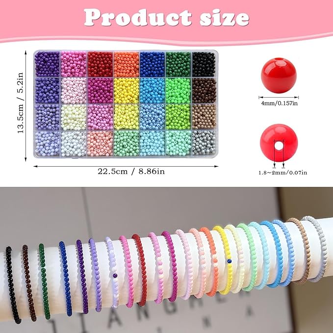 LLchunyun 5600Pcs 4mm Acrylic Round Beads for Bracelets Making Kit, 28 Colors Rainbow Round Beads for Jewelry Making Candy Color Plastic Bubble Gum Beads Pastel Loose Beads Bulk for Necklace (4mm)