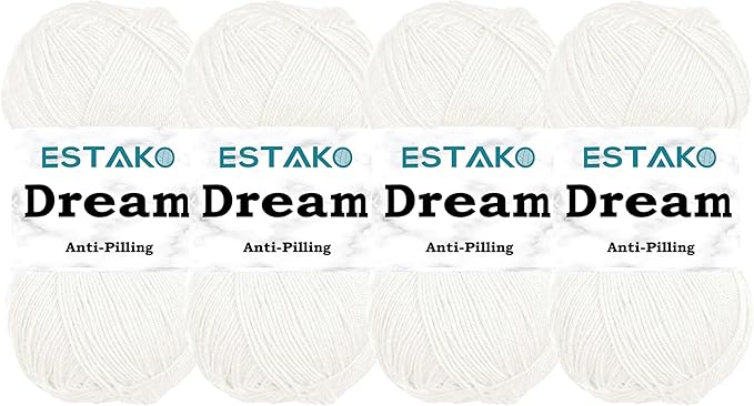 Estako Dream, (4 Skeins Pack) 100% Microfiber Acrylic Yarn, Soft, Super Fino/Fingering Weight (1) for Crochet and Knitting (4 x 3.5 Oz) / (4 x 382 Yrds) (70171 - White)