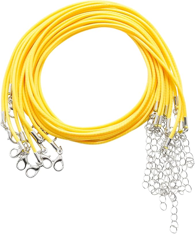 10 Pcs 2.0mm Leather Necklace Cords with Clasp,Waxed Cords,Necklace Ropes for Pendants and Jewelry Making(Light Yellow)