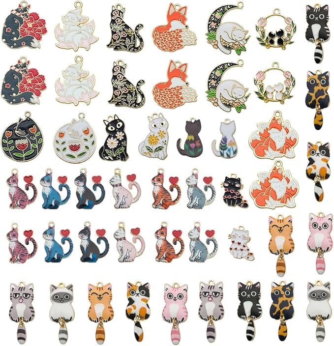 WOCRAFT 48pcs Enamel Bracelet Cat Charms for Jewelry Making Crafts DIY Necklace Bracelet Keychain Crafting Charms Kit (M768)