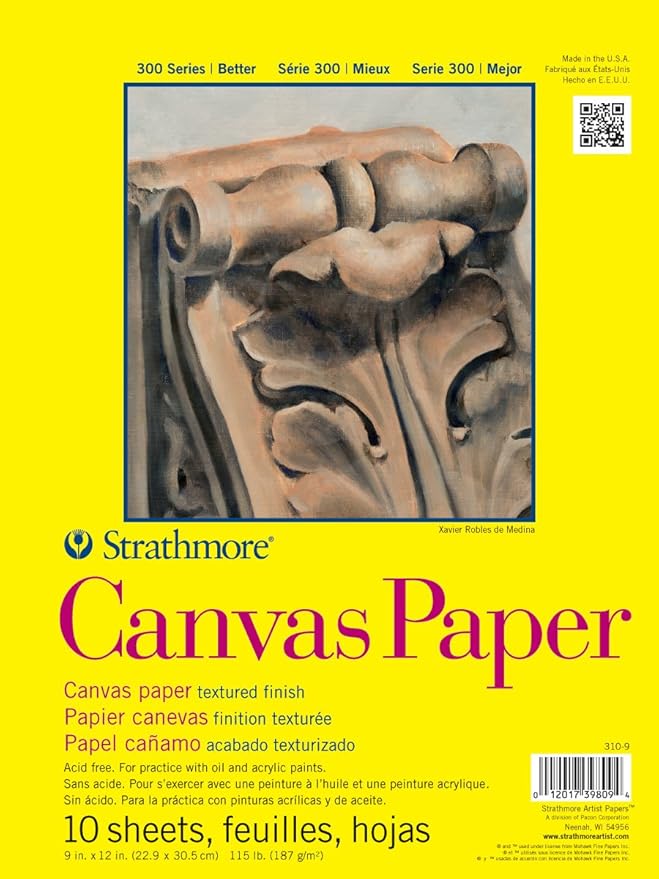 Strathmore 300 Series Canvas Paper Pad, Glue Bound, 9x12 inches, 10 Sheets (115lb/187g) - Artist Paper for Adults and Students - Acrylic and Oil Paints